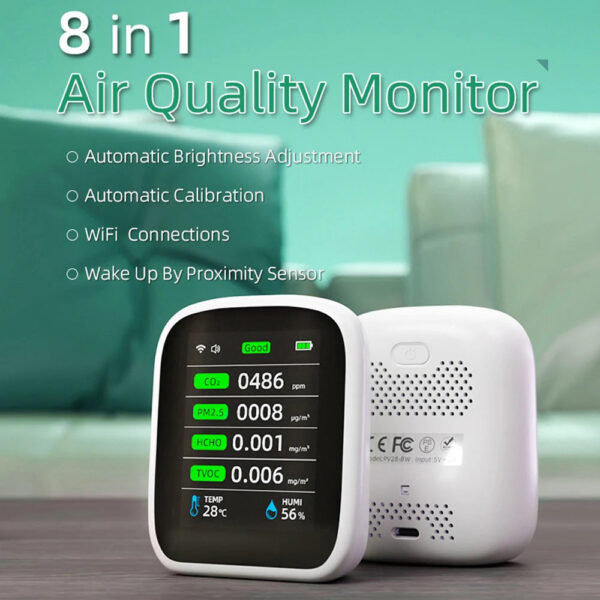 7dfa76b33065a897 Tuya WIFI 8 In 1 Air Quality Monitor CO2 HCHO TVOC PM1.0 PM2.5 PM10 Tester Temperature Humidity Meter Carbon Dioxide Detector