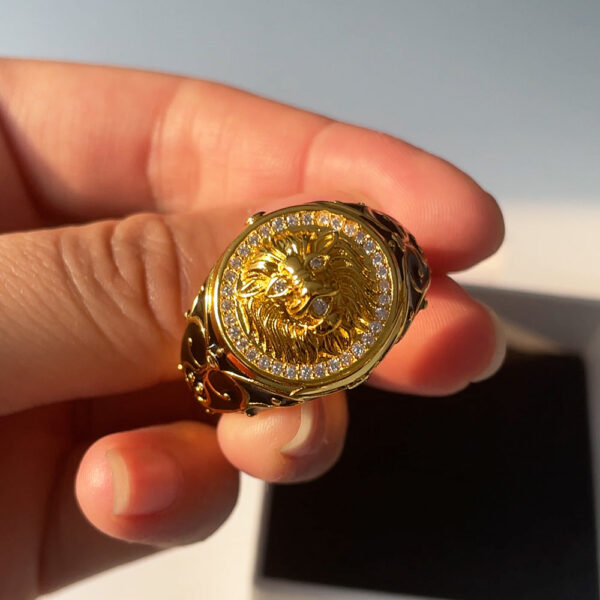 7e02854ec8817228 HOYON Gold Color Full Diamond Zircon Lion Wedding Punk Style Engagement Ring for Men's Retro Women's Jewelry