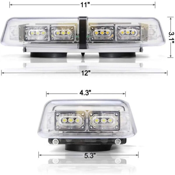 12" 36 LED 18 Watts Emergency Hazard Warning Security Roof Top Flash Strobe Mini Light Bar with Magnetic Mount, for Plow or Tow