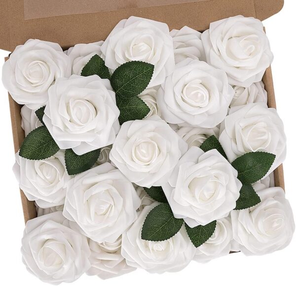 N&T NIETING Artificial Flowers, 25Pcs Fake Flowers Roses Perfect for DIY Wedding Bouquets Centerpieces Bridal Shower Party Home Flower Arrangement Decorations, Rainbow Color