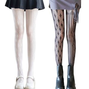 7e43b492f2b490b1 SERAPHY Women's Patterned Tights Fishnet Floral Sexy Pantyhose Stockings Leggings for Party Club, 2 Pairs