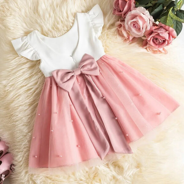 1-5Y Baby Girls Dress for Wedding Party Pink Birthday Princess Dresses Kids Bridesmaids Elegant Gown Cute Girl Bow Vestidos