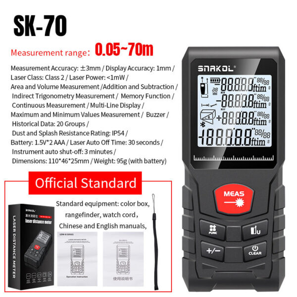 Snakol Tape Measure 50M/70M/100M/120M Laser Distance Meter Rangefinder Profesional Digital Range Finder Ruler Test Tools