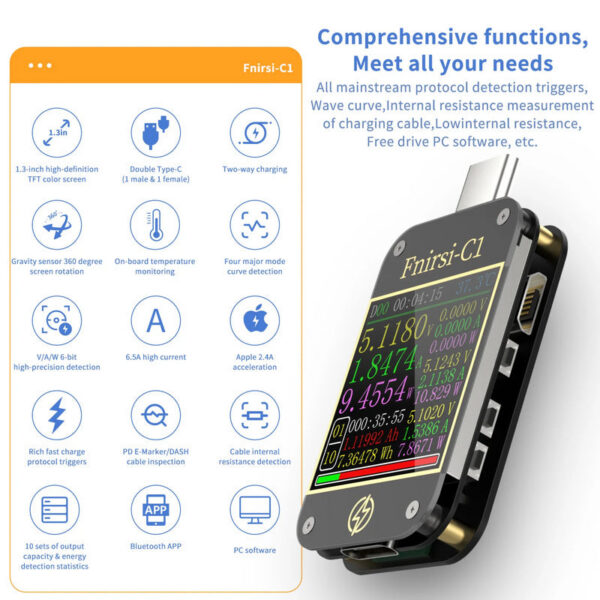 7eaca9ab7a052025 FNB58 USB Tester Voltmeter Ammeter TYPE-C Fast Charge Detection Trigger Capacity Ripple Measurement