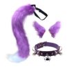 QinRuan Cat Ears and Wolf Fox Animal Tail Cosplay Costume Faux Fur Hair Clip Headdress Halloween Leather Neck Chocker Set (3-Blackwhite)