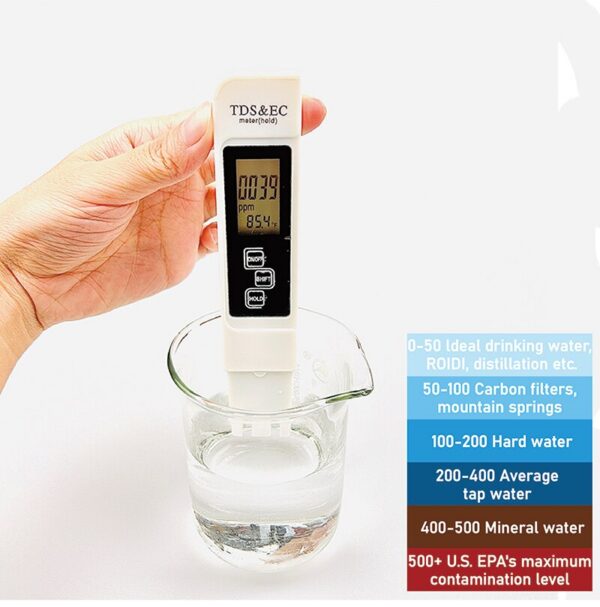 1PC White Digital Quality TDS EC Meter Range 0 to 9990 Multifunctional Water Purity Temperature TEMP PPM Tester