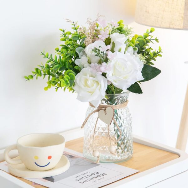 7ed67ac516eac834 CEWOR Faux Flowers in Vase, 1 Pack, Artificial Rose Faux Flowers in Vase for Centerpiece Table Decorations and Home Office Decor