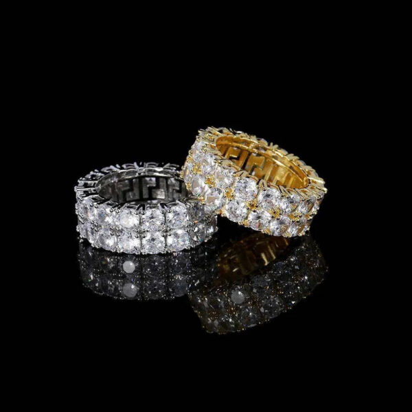 7eed7f98540fdffc Hip Hop Jewelry Double Row Zircon Trendy Brand Full Diamond Gold Men's Ring