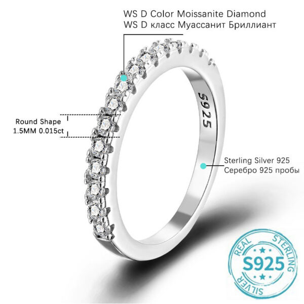Moissanite Ring Sterling Sier with White Gold Plated Full Diamond Eternity Band Engagement Wedding Rings for Women