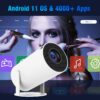 7f1a8c24c4e48876 Mini with Android 11, Portable 4K 1080P Full HD Support, Smart 5G WiFi6 BT5.0 Auto Horizontal Correction, 180°Rotatable Outdoor Projector for Phone/TV Stick/Laptop