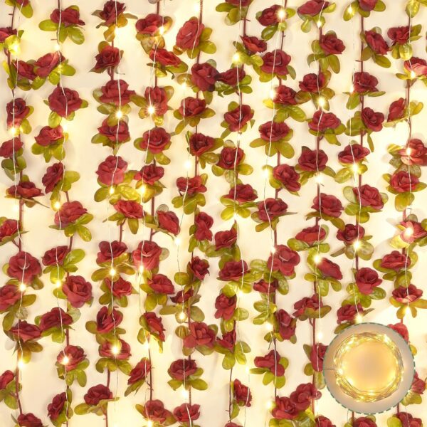 BLEUM CADE 12Pcs 98.4Ft Flower Garland Artificial Rose Vines for Bedroom, Cute Fake Hanging Flower Vines Floral Garland Decorations for Wedding Party Wall Room Decor Aesthetic
