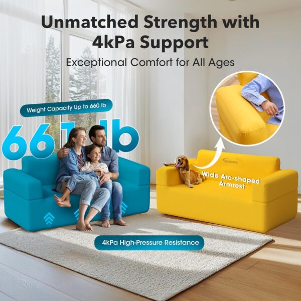 Inflatable Sofa Blow Up Sofa with Built-in Pump, Multifunctional Portable Air Couch for Camping, Inflatable Couch for Camping with Backrest Suitable for Home Outdoor and Guests (Blue)