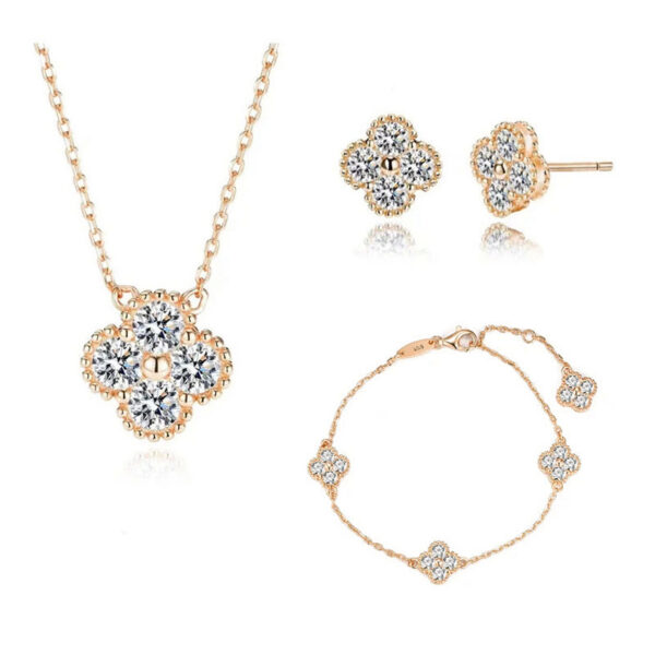 1.2ct Moissanite Clover Women Rose Gold Plated Iced Mosan Diamond Pendant Necklace Sterling Sier Pass Tester Gift