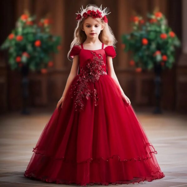 7f5cc97519fb305e Children Birthday Party Gown Girls Bridemaid for Wedding Elegant Flower Long Formal Evening Dress Pageant Ceremony Dresses