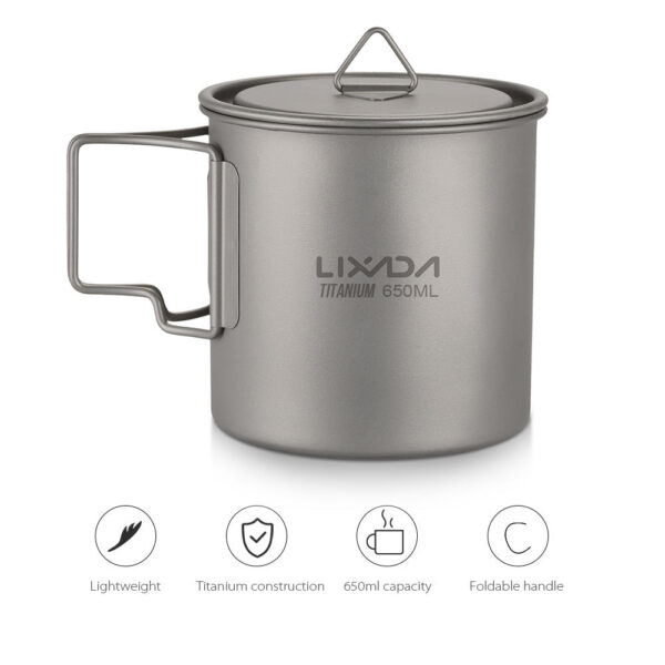 Lixada Ultralight Titanium 300/350/550/650ml Outdoor Cup Camping Picnic Water Mug Tableware with Foldable Handle