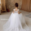 FATAPAESE Girl Dress For Wedding Lace Appqulies Tulle Skirt White Ivory Ball Gown Illusion Summer Sleeveless Communion Clothes
