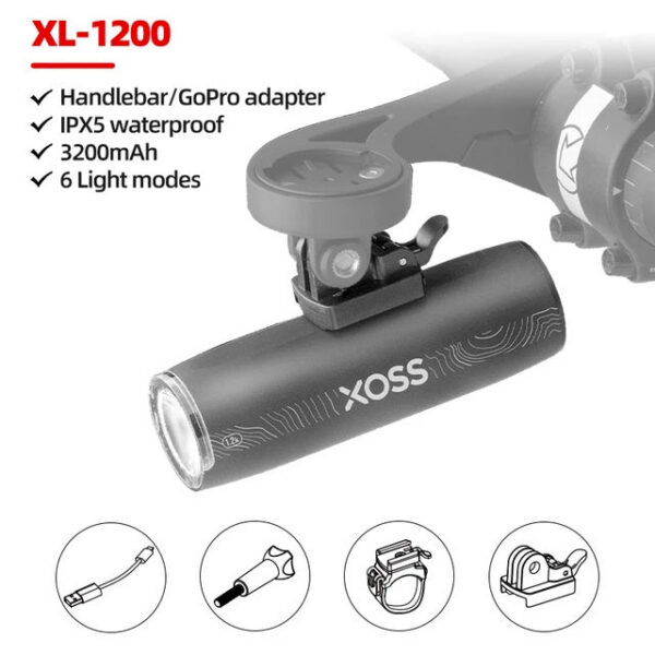 7f79f2f3ddae3696 XOSS 1200 Lm Bike XL1200 Headlight Waterproof Type-C Rechargeable Front Lamp Bicycle Light Aluminum Ultralight Flashlight