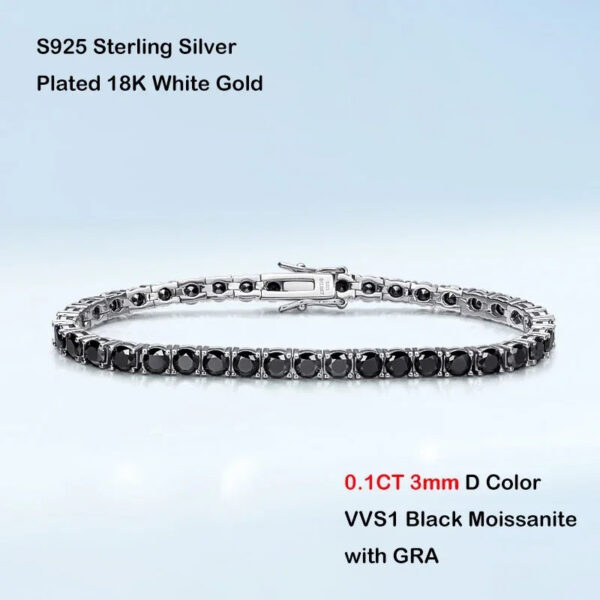 EWYA GRA Certified Real 3/4/5/6.5MM Full Black Moissanite Tennis Bracelet for Women Men S925 Silver Link Bracelets Fine Jewelry