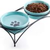 Y YHY Ceramic Raised Pet Bowls 12 oz Capacity 2.75” Height Sturdy Metal Stand, Grey