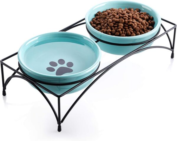 Y YHY Ceramic Raised Pet Bowls 12 oz Capacity 2.75” Height Sturdy Metal Stand, Grey