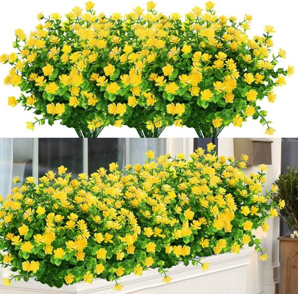 7f88b8572fda8a2e 24 Bundles Outdoor Artificial Flowers UV Resistant Fake Boxwood Plants, Faux Greenery for Indoor Outside Hanging Plants Garden Porch Window Box Home Wedding Farmhouse Décor (Magenta)
