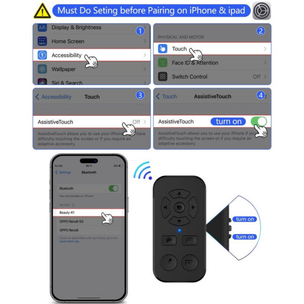 Zttopo Scrolling Remote Control iPhone Android Smartphone, Bluetooth Page Turner Kindle App, Camera Photo Video Clicker for iPhone, and Samsung Neck Strap Include.