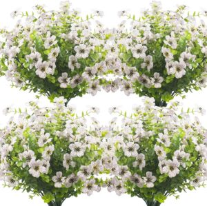 Grunyia 10 Bundles Artificial Flowers Outdoor UV Resistant Fake Flowers No Fade Faux Plants Garden Porch Window Box Decorating (White)