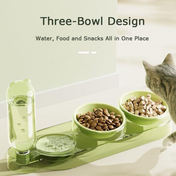 Marchul 3 in 1 Cat Bowl, Cat Food and Water Bowl Set, 10°Tilted Cat Food Bowl, Raised Cat Bowl with Automatic Water Dispenser Bottle, Detachable Wet and Dry Cat Dishs for Cat and Puppy