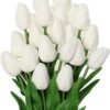 10 Pcs Orange Tulips Artificial Flowers Real Touch Fake Tulips Fake Flowers for Decoration 13.5" Faux Tulips Faux Flowers Bulk Artificial Tulips Flowers for Vase Centerpieces Home Wedding Bouquet
