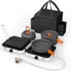 7fe3c41a1a0690fe Hisencn Portable Camping Stove, 2 Burner Foldable Camp Stove, 20000 BTU Folding Gas Stove, Portable Propane Stove with Carry Bag, Adjustable Burners & Piezo Ignition, Includes Frying Pan, Kettle, Pot