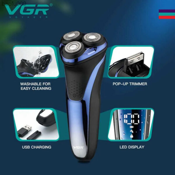 7ff846867ed4d741 Original VGR 3D Floating Head Rotary Shaver For Men Waterproof Beard Electric Razor Face Shaving hine Rechargeable L230520