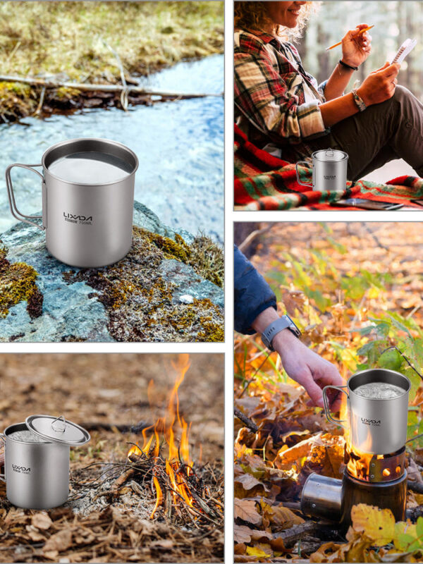 Titanium Outdoor Portable Camping Picnic Water Cup Mug with Foldable Handle 300ml 350ml 450ml 550ml 650ml / 750ml