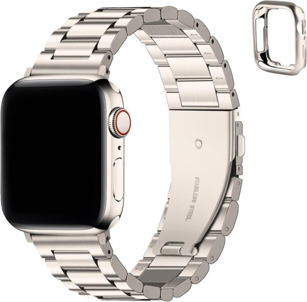 80109981702b742b Fullmosa Compatible Apple Watch Bands 41mm 40mm 38mm, Stainless Steel iWatch Band with Case for Apple Watch Ultra2/Ultra Series 9/8/7/6/5/4/3/2/1/SE/SE2, Rose Gold(Short)