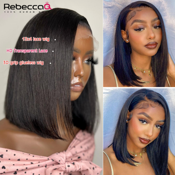 804480e10f1244d6 Bone Straight Front Wigs For Women Short Bob 13x4 HD Lace Frontal Glueless Wig Human Hair 180%