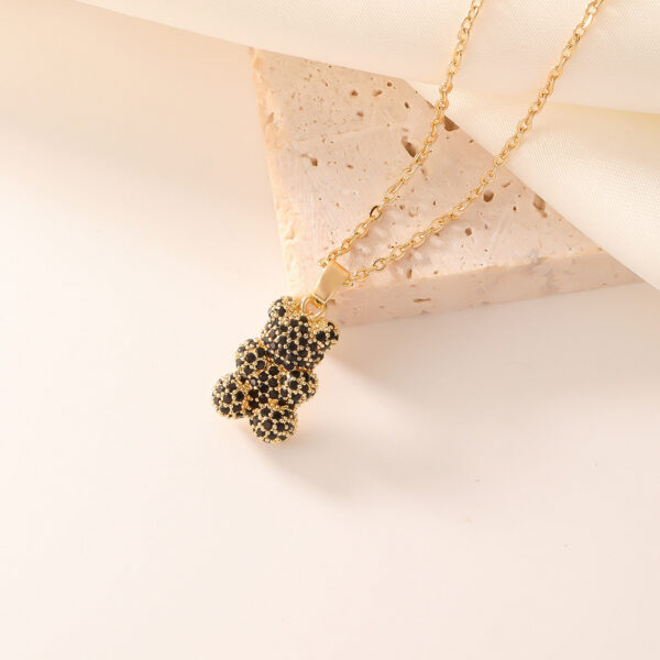 Classic Gold Plated Bear Necklace for Women Fashion Full Diamond Multi color Zircon Pendant Stainless Steel Chain