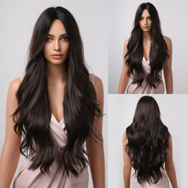 HAIRCUBE Long Brown Curly Wavy Women Middle Part Synthetic Wig for Any Ocn Heat Resistant Fake Hair
