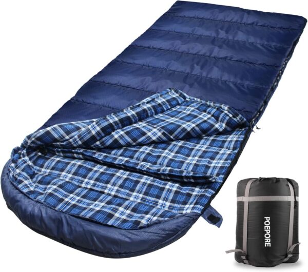 Flannel Sleeping Bag 0 Degree Cold Weather for Adults XXL Sleeping Bag 4 Season Big and Tall with Pillow Compression Sack