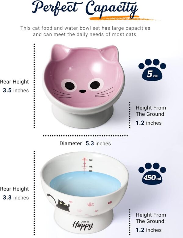 80874ee27022c9d7 AISBUGUR Ceramic Cat Bowls Set of 2, Elevated 15 Tilted Design for Indoor Cats, Large Capacity, Easy to Clean, Non-Slip Base, Cute Pattern, Blue