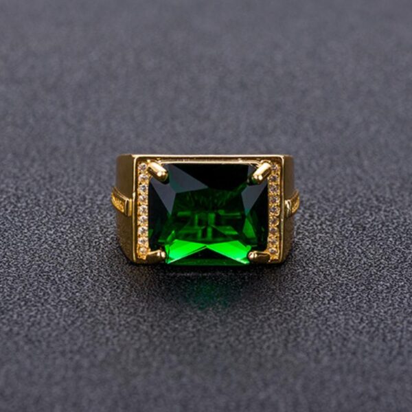 8088daeed8b60f7a HOYON Popular Emerald Men's Jewelry Retro Style Square Ethnic Rings 14k Gold Color Open Green Diamond Ring for Gift box