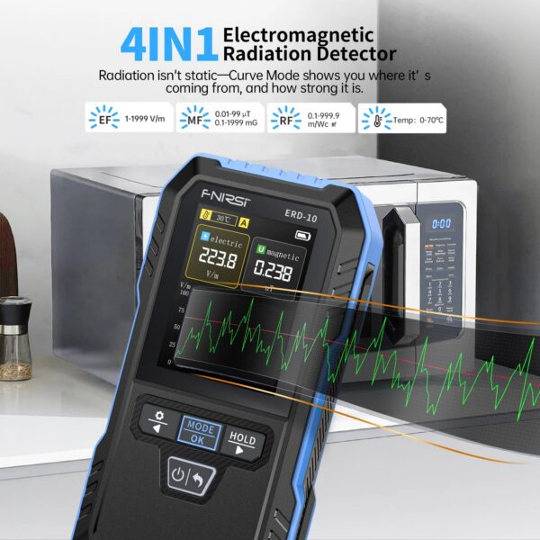 FNIRSI ERD-10 4-IN-1 Electromagnetic Radiation Detector, Electric & Magnetic Field Strength, RF Power, Temperature Monitor