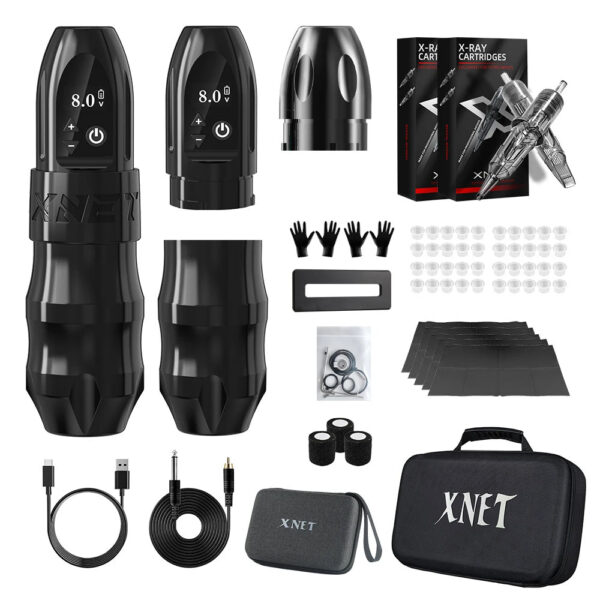 XNET Titan Wireless Tattoo Machine Kit with Extra 38mm Grip 2400mAh Battery 40pcs Mixed Tattoo Cartridge for Tattoo Artists