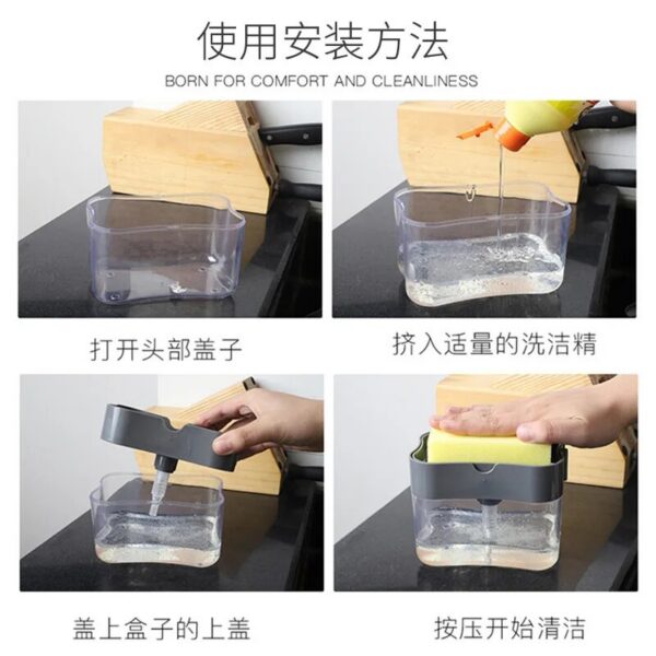 808ebf38eea6a086 Detergent Dispenser Press Type Automatic Liquid Delivery Box Kitchen Scouring Pad Dishwashing Brush Soap Bo