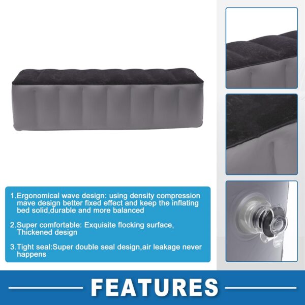 Car Air Inflation Mattress Comfortable Rear Seat Air Travel Bed Car Sleeping Mat for Napping Travel Black Gray
