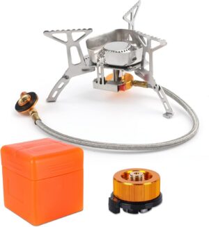 Colmthys Camping Gas Stove, Portable Windproof Backpacking Burner Cooking Stoves 3500W for BBQ Outdoor Cooking Hiking Fishing Picnic with Piezo Ignition Adapters Converter
