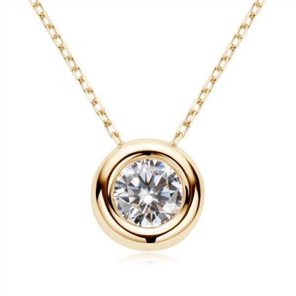 Lnngy 6.5mm Round Bezel Moissanite Pendant Necklace For Women 925 Sterling Silver Clavicle Chain Necklaces Jewelry Collare Mujer