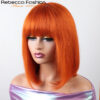 80e1292caa699b4d 99J Colored Short 180D Straight Brazilian Human Hair Bob Wigs with Bangs Remy Full hine Made for Women Hightlight Bury