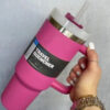 40oz Pink Tumblers Cup With Handle Insulated Stainless Steel Lids Straw Car Travel Mugs Coffee Tumbler Termos Cups ready to ship Water Bottles