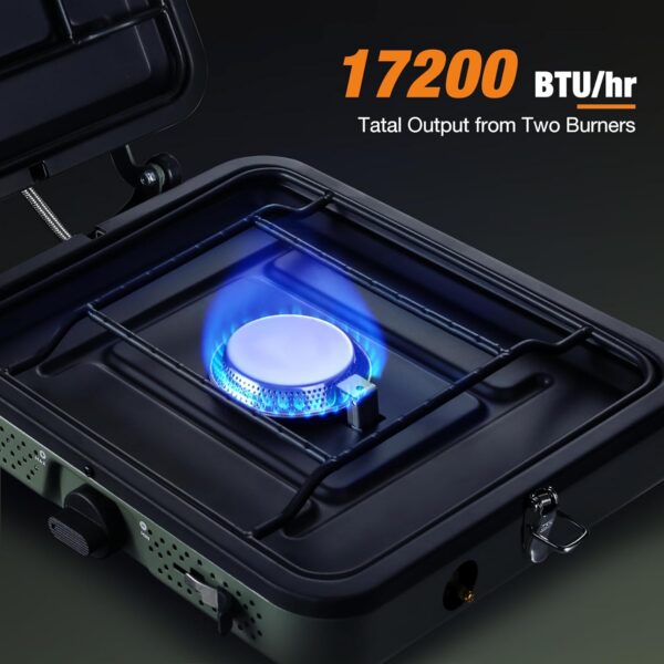8121cb1b8ddacc0f 2 Burner Propane Camping Stove,Portable Folding Gas Stove for Camping with 17200 BTU,Two Adjustable Burners with Easy Carrying Handle&Inlet Gas Pipe,Outdoor Camp Stove for Camping Backpacking