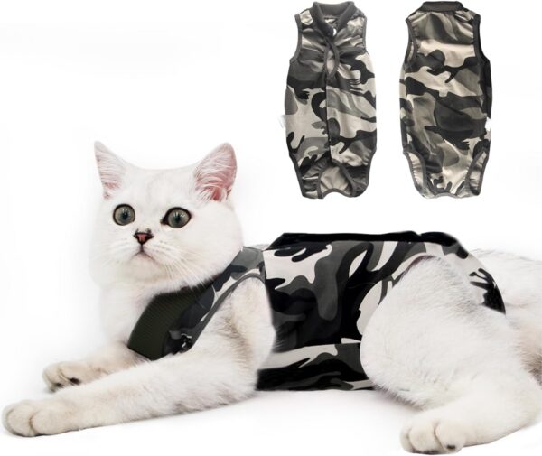 81238238b993b625 Cat Recovery Suit for Male and Female Surgical Post Surgery Soft Cone Onesie Shirt Clothes Neuter Licking Protective Diapers Outfit Cover Kitten Spay Collar(M, Grey)