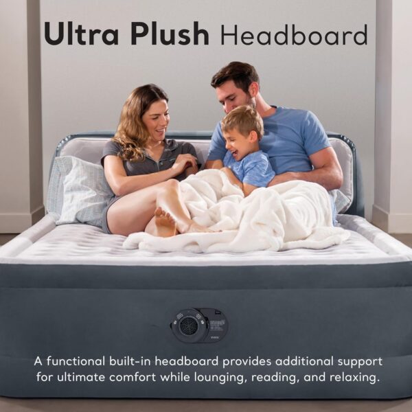 814404b1a0bdabbc Intex 64447ED Dura-Beam Deluxe Ultra Plush Air Mattress with Headboard: Fiber-Tech – Queen Size – Built-in Electric Pump – 18in Bed Height – 600lb Weight Capacity